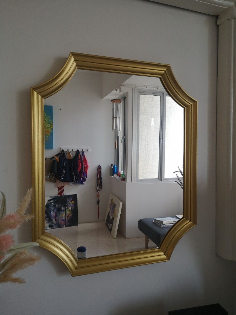 Ikea Mirror with golden frame, Furniture & Home Living, Home Decor