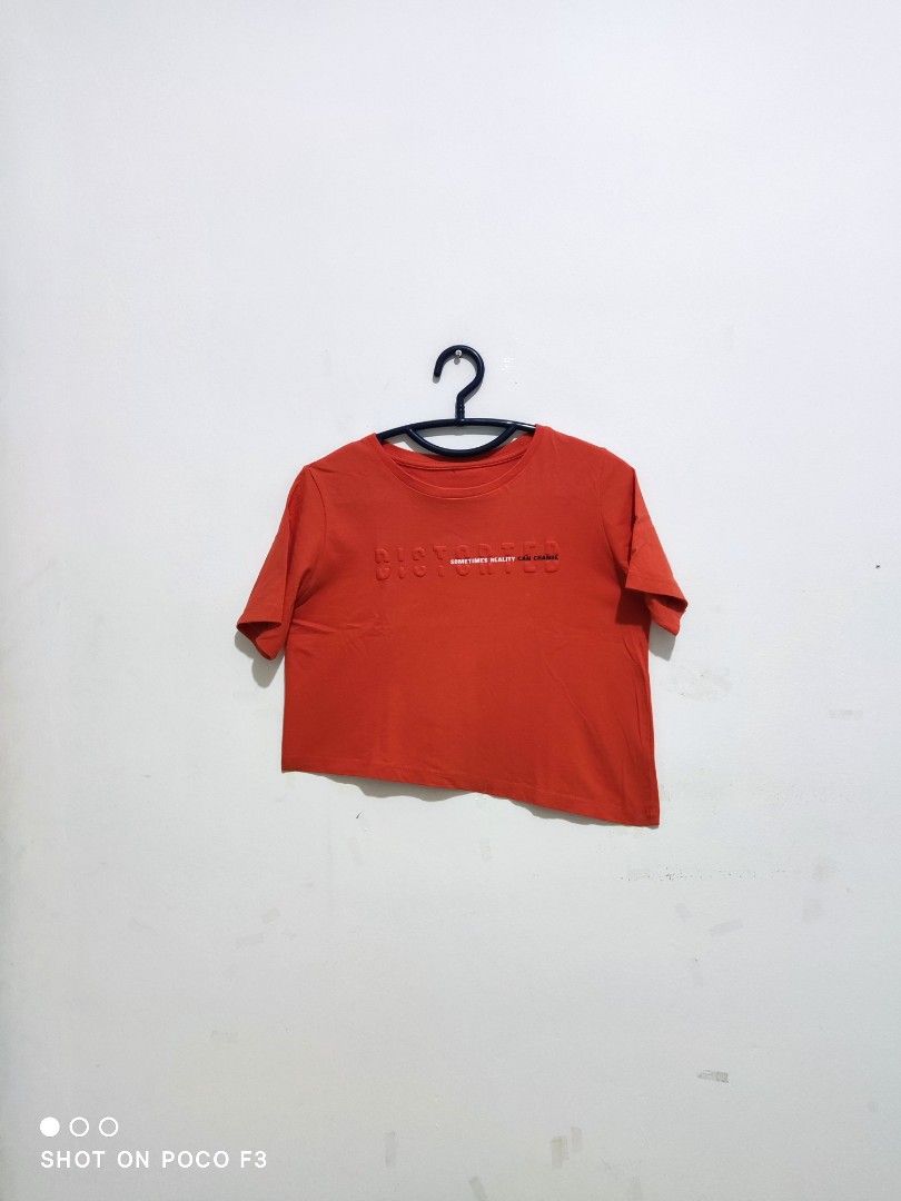 Kaos crop top wanita lengan pendek colorbox orange size M