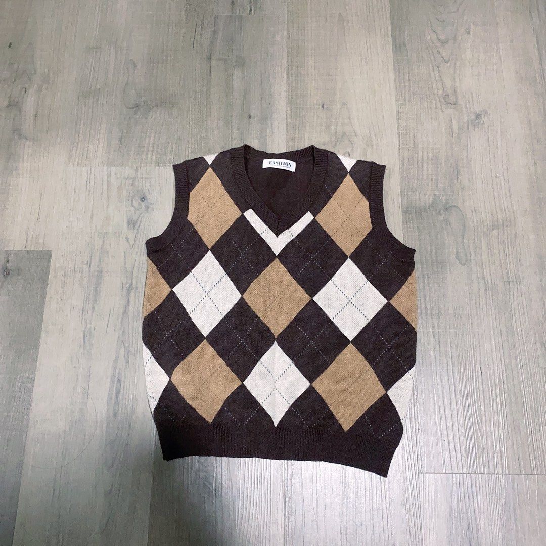 Knitted Vest brown argyle top Brandy Melville ulzzang, Women's