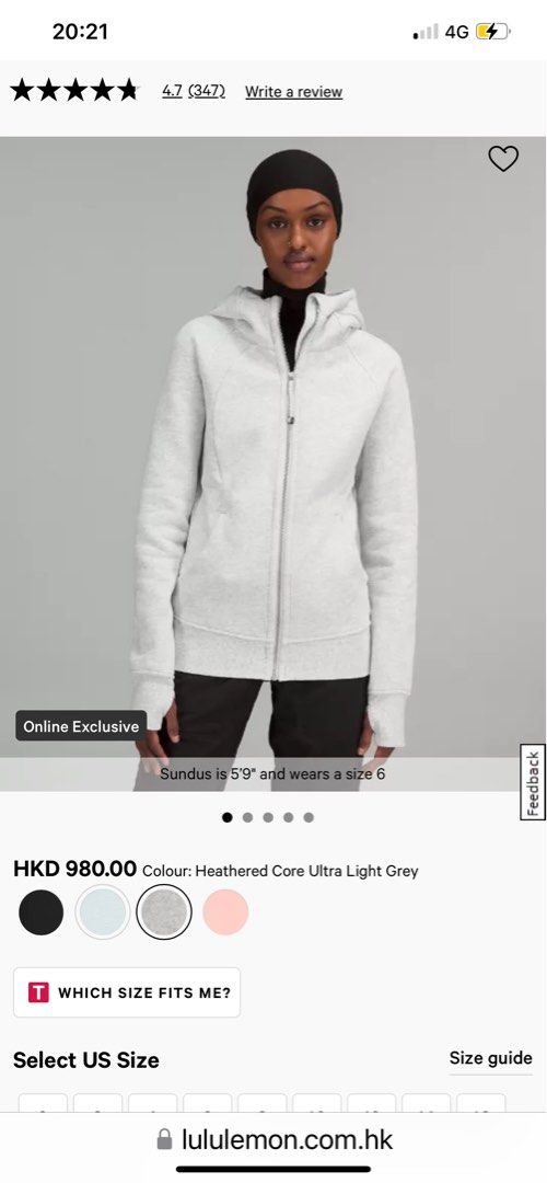 Lululemon Scuba Hoodie Sweatshirt MSRP $118 Light Grey Zip Activewear 10