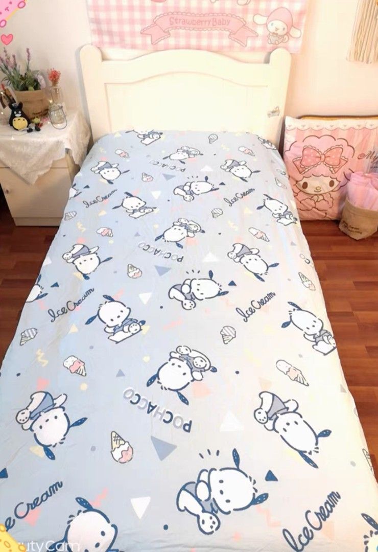 Pochacco Single bed sheet, fitted sheet, Furniture & Home Living