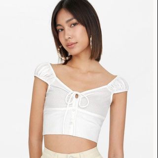 Pomelo White Crop Top Tie Front