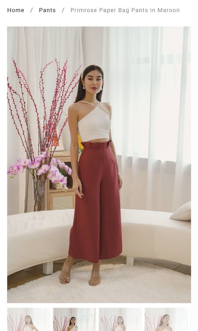 Maroon paper top bag pants