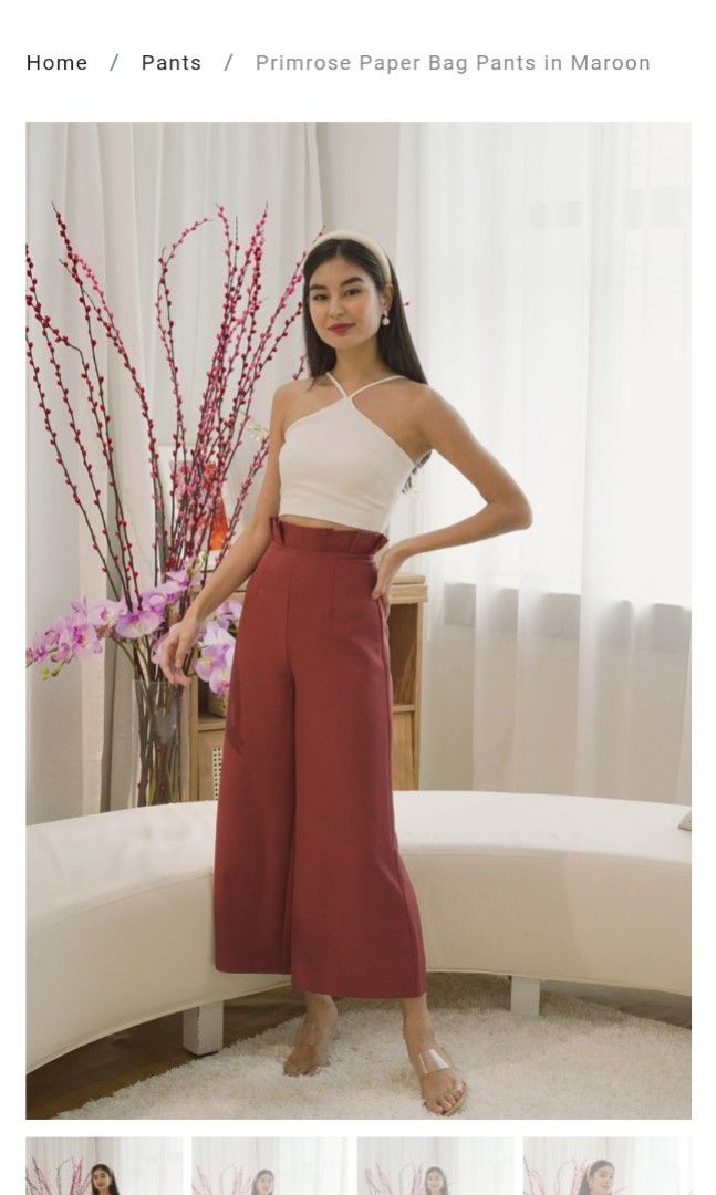Maroon paperbag trousers cheap