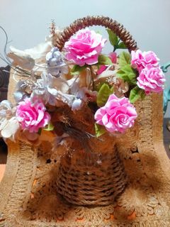 Rattan basket with artificial flowers