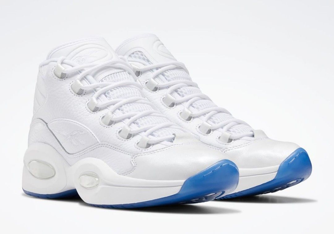 Reebok Question Mid Blue Sole Triple White Retro Basketball Sneakers White Blue  Shoes Size 11 Brand New W Box Papers Inserts Bag, Men'S Fashion, Footwear,  Sneakers On Carousell