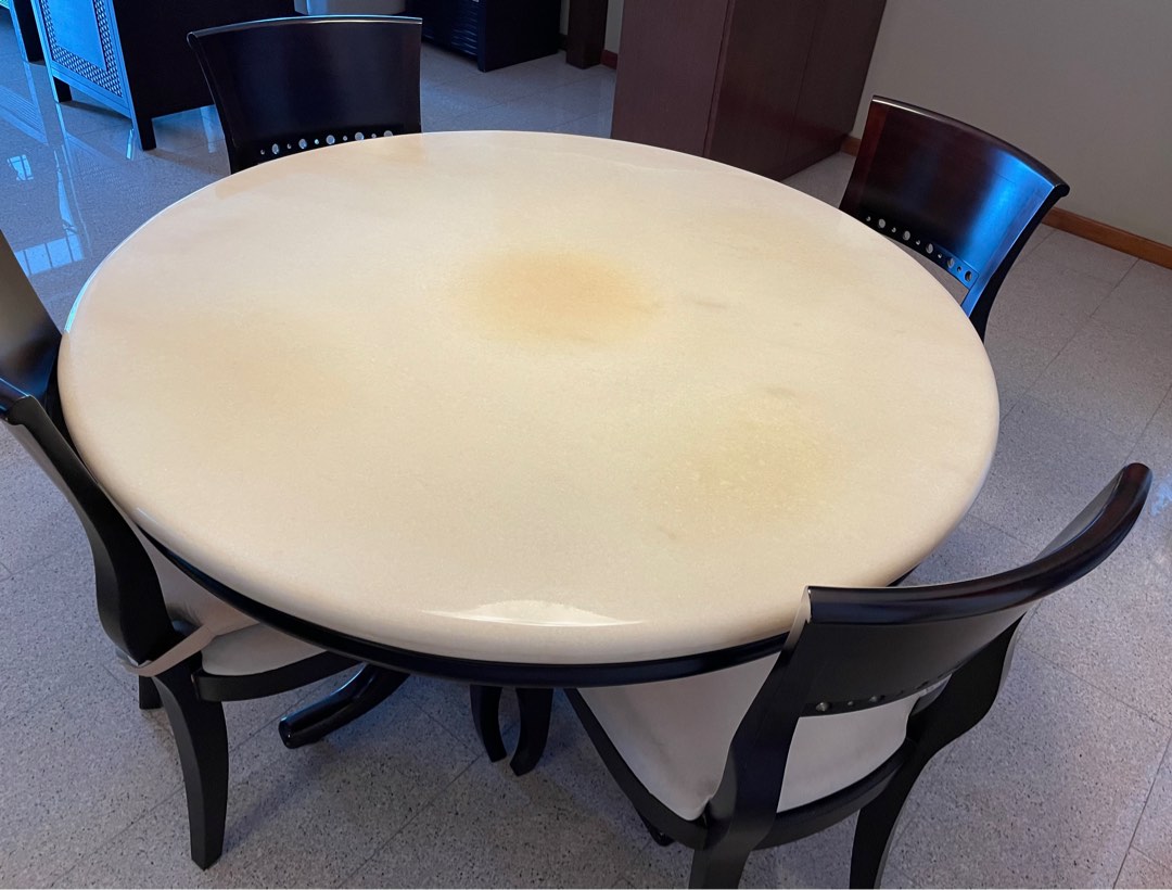 Used Round Marble Top Dining Table (4ft) And 4 Dining Chairs, Furniture & Home Living, Furniture ...