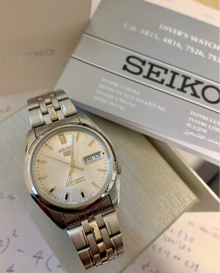 精工SEIKO 5 SNK355 SNK355K1 Automatic 21 Jewels Silver Dial