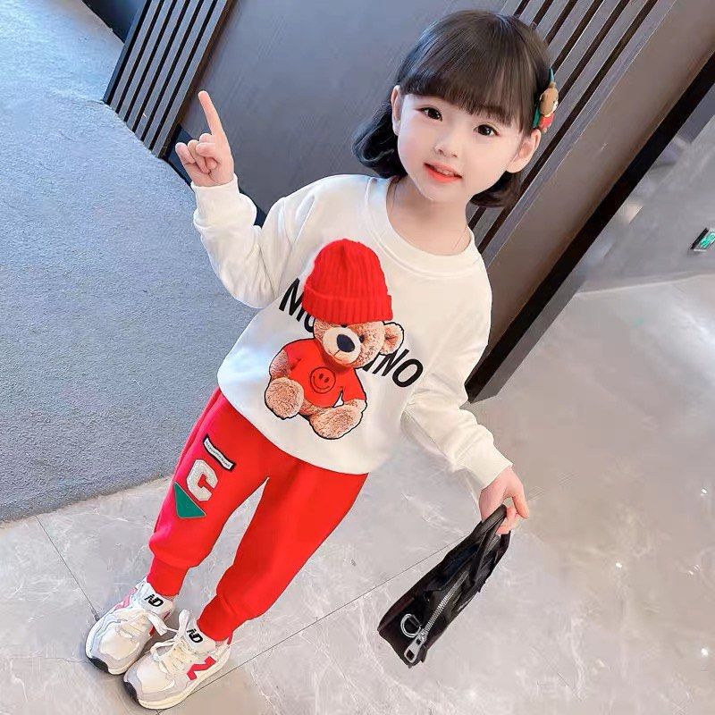 SG Ready Stock Baby Girl Two Piece Sweatshirt long pant red autumn baby spring set