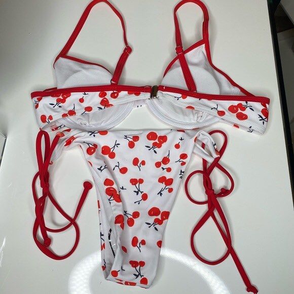 Cherry Print Underwire Tie Side Bikini Swimsuit