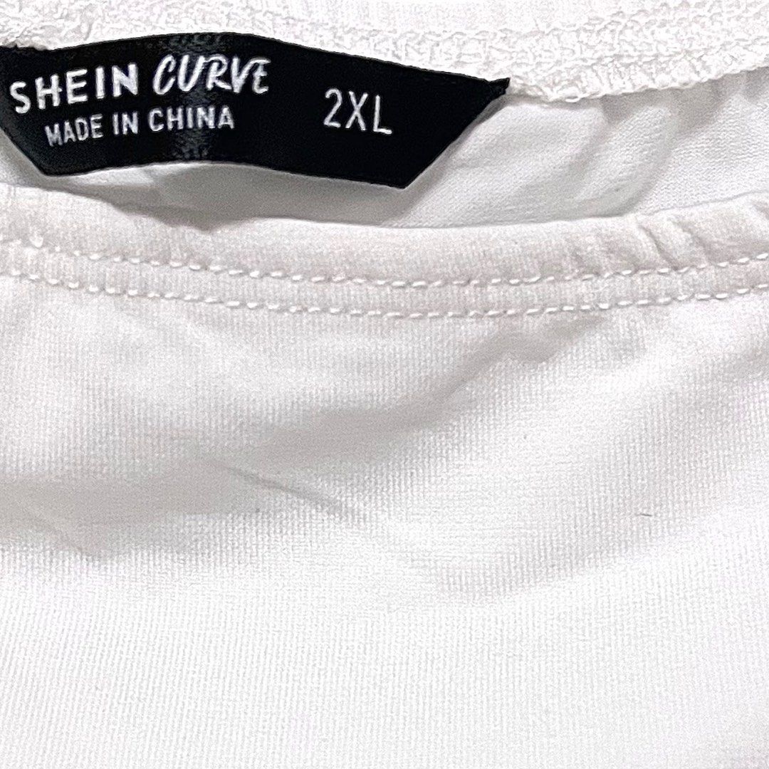 Shein Curve - White Mesh Puff Sleeve Stretchy Top ❤️