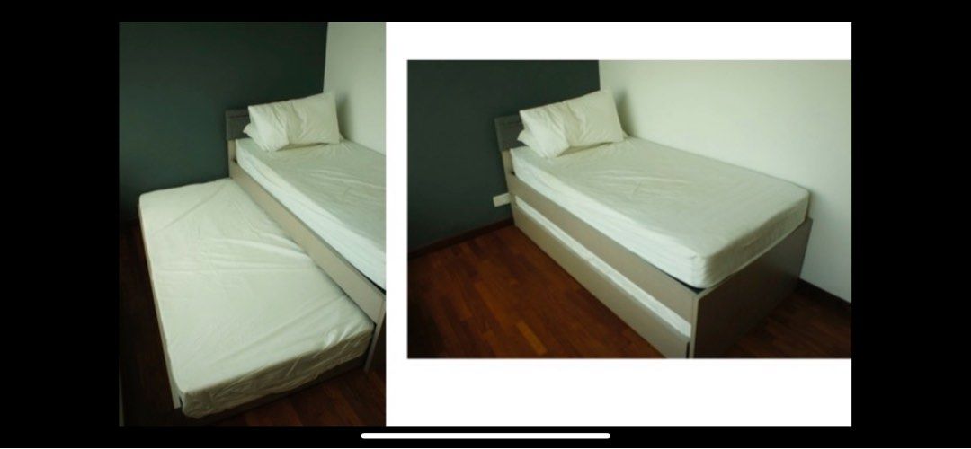 Single bed , pull out with 2 mattress, Furniture & Home Living