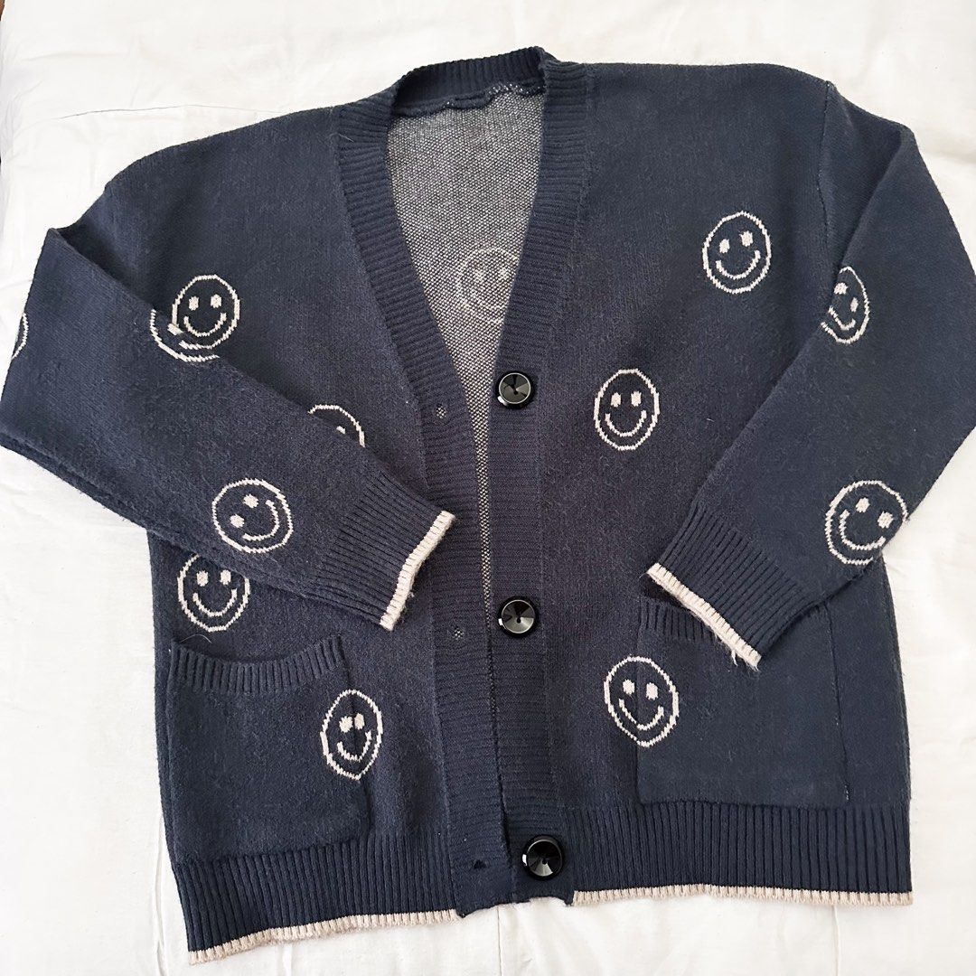 Kawaii Smiley Face Embroidered Cardigan