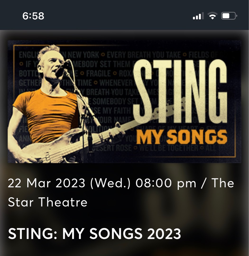 Sting concert tickets March 2023, Tickets & Vouchers, Event Tickets on