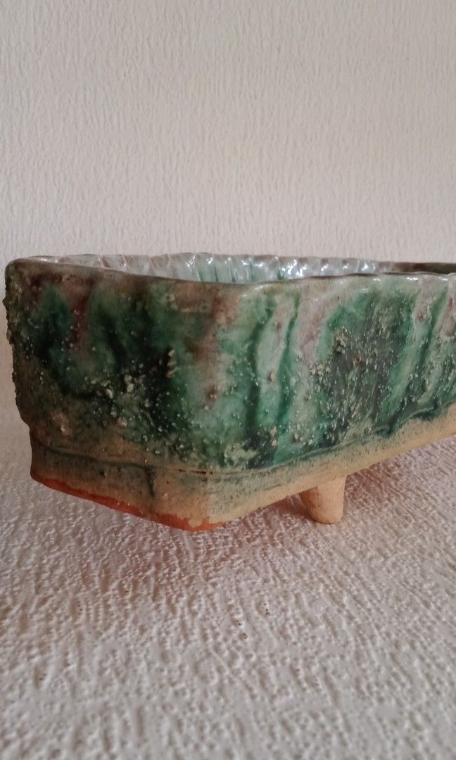 Stoneware footed Rectangular Ikebana Vase, Furniture & Home Living, Home Decor, Vases