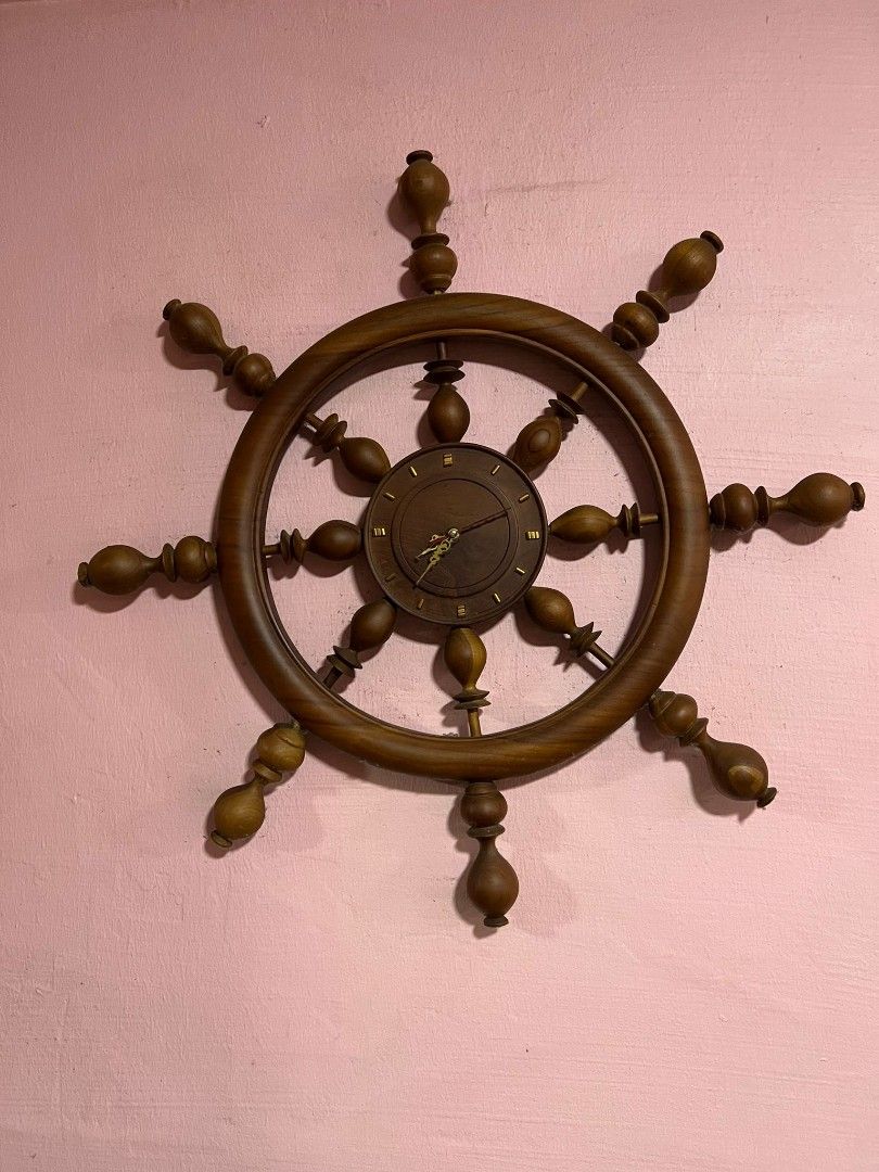 Teak wood boat steering wheel clock, Furniture & Home Living, Home