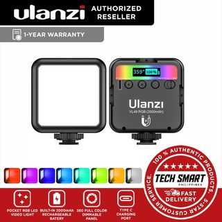 ULANZI VL49 RGB Video Lights, LED Camera Light 360° Full Color Portable Photography Lighting w 3 Cold Shoe, 2000mAh Rechargeable CRI 95+ 2500-9000K Dimmable Panel Lamp Support Magnetic Attraction