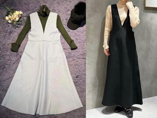 超質感套頭上衣+毛尼連身v領長洋裝👗