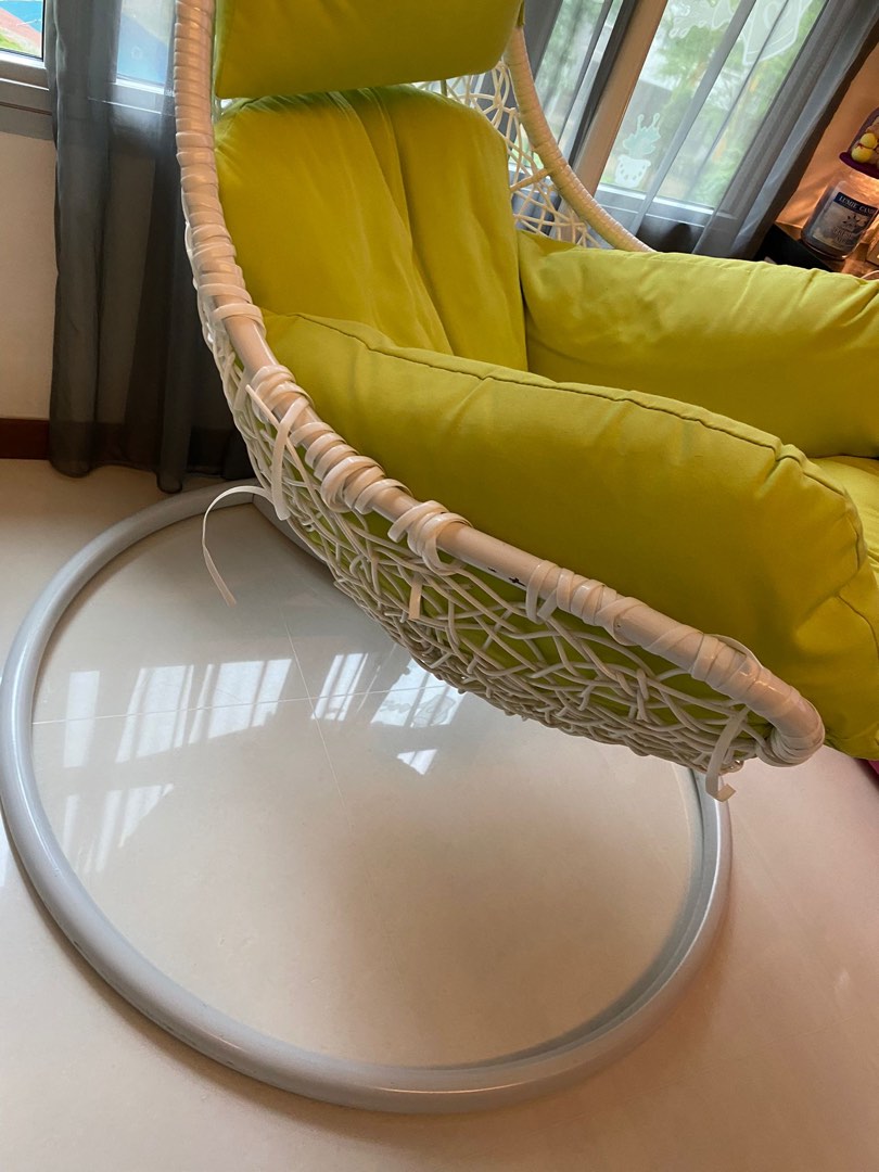 White Raffia Swing Chair, Furniture & Home Living, Outdoor Furniture on