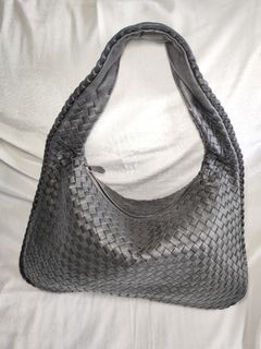 Woven Leather Hobo Bag in Black Lambskin