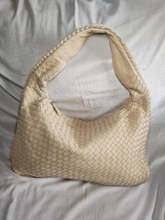 Woven Leather Hobo Bag in Cream Lambskin