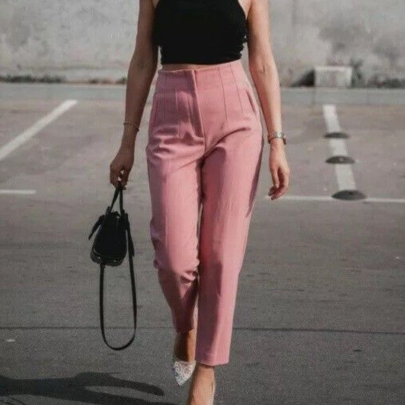 Image 1 of HIGH-WAISTED BELTED PANTS from Zara