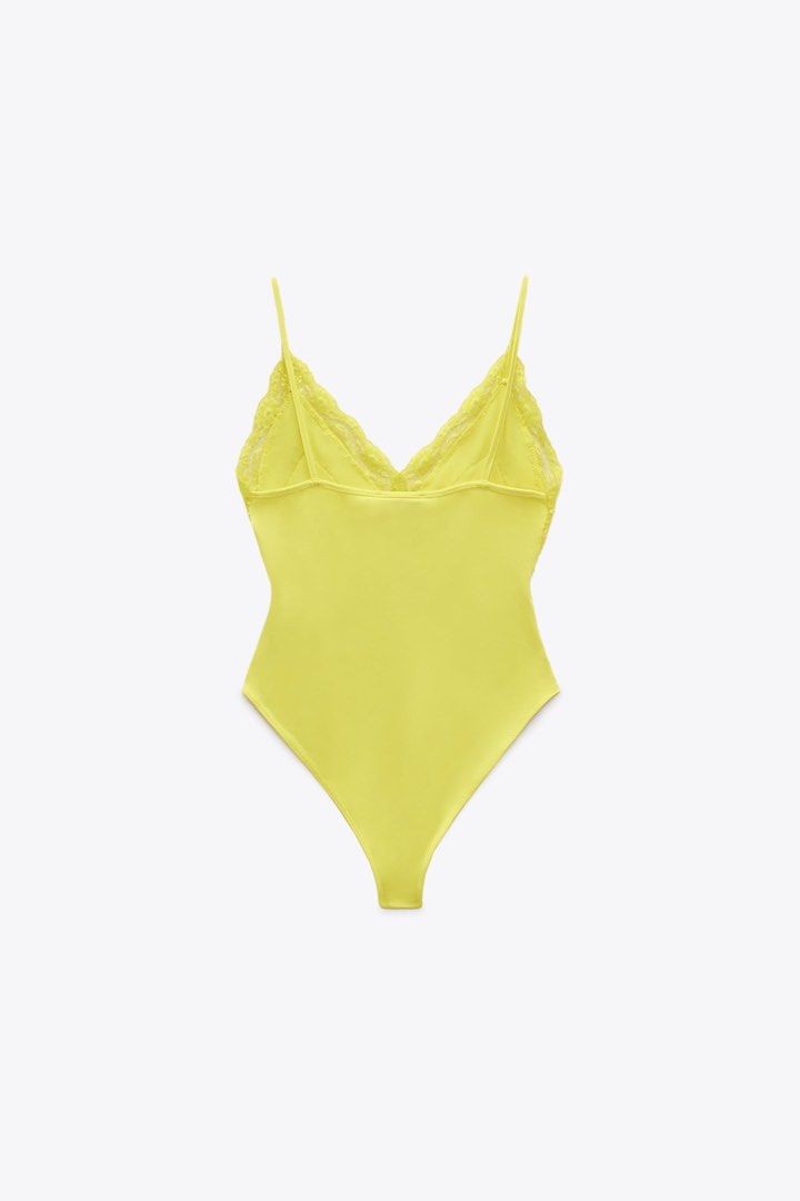 Zara lace trim bodysuit (Category: Sleeveless) located in Manila. Submitted by mcvaleriano (Listing ID 1213508491, Image 2). Description: Used once Fits S-M Stretchable.