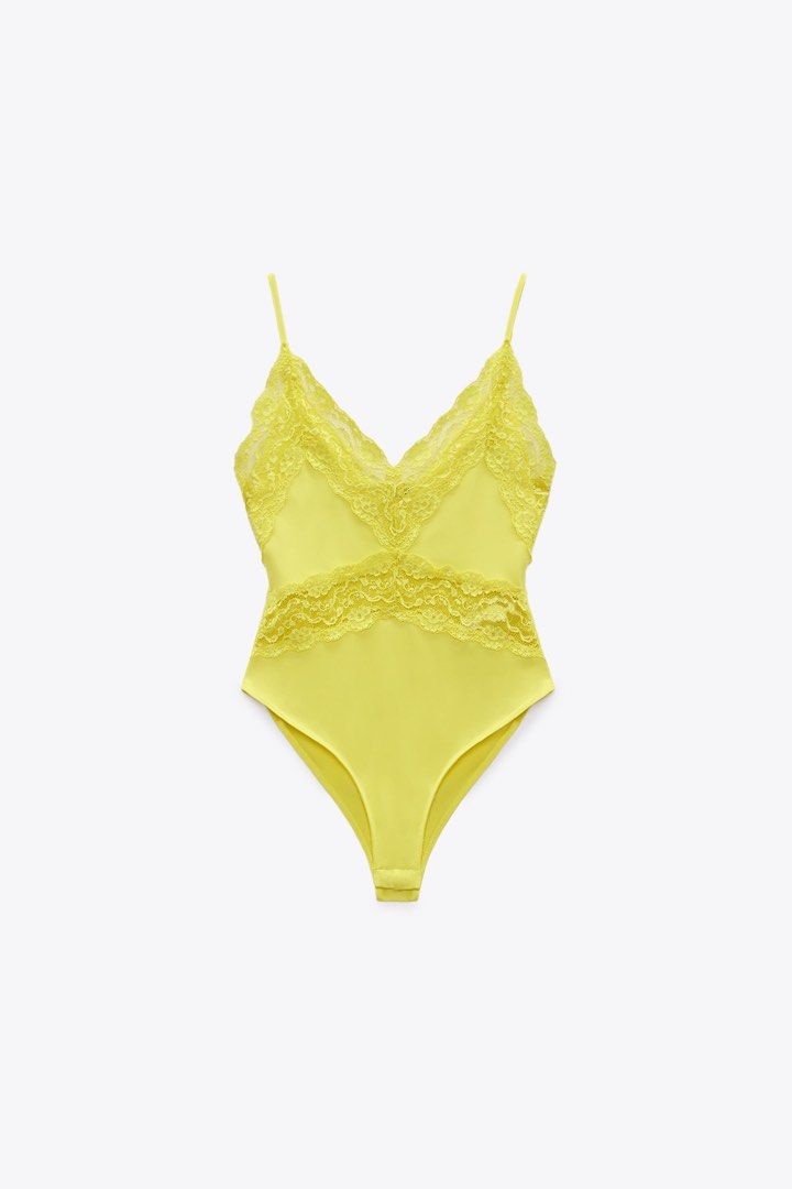 Zara lace trim bodysuit (Category: Sleeveless) located in Manila. Submitted by mcvaleriano (Listing ID 1213508491, Image 1). Description: Used once Fits S-M Stretchable.
