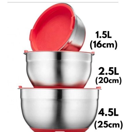 Pink Mixing Bowl with Handles, Measuring Marks And Bottom , Pink, 22cm