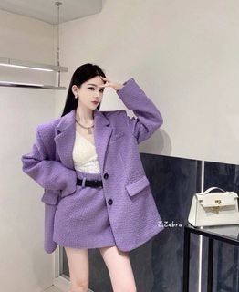全新羊羔毛紫色西裝外套+高腰裙❤️