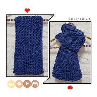 🧶 人手織  寶藍色 × 水浪花 頸巾 🧶 $200