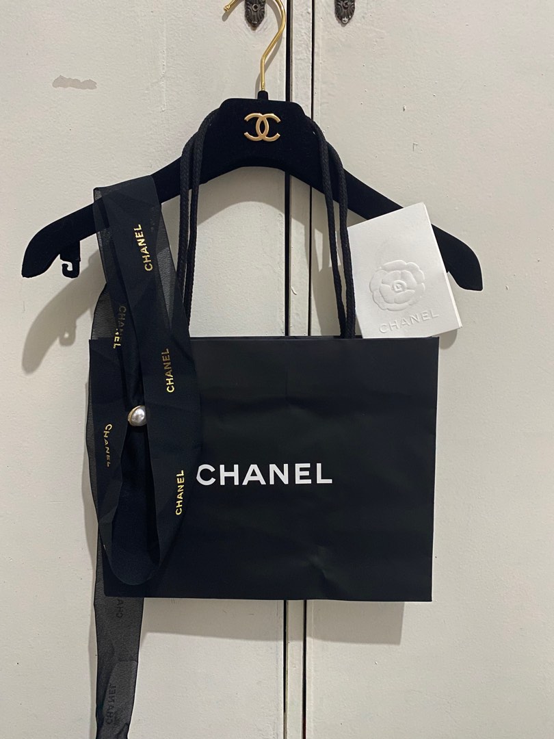 AUTHENTIC CHANEL PAPER BAG WITH BLACK CHANEL LONG RIBBON, Luxury