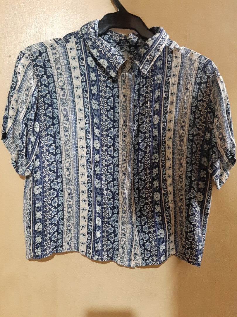 Blue floral printed opaque Casual Buttoned Top main image 0