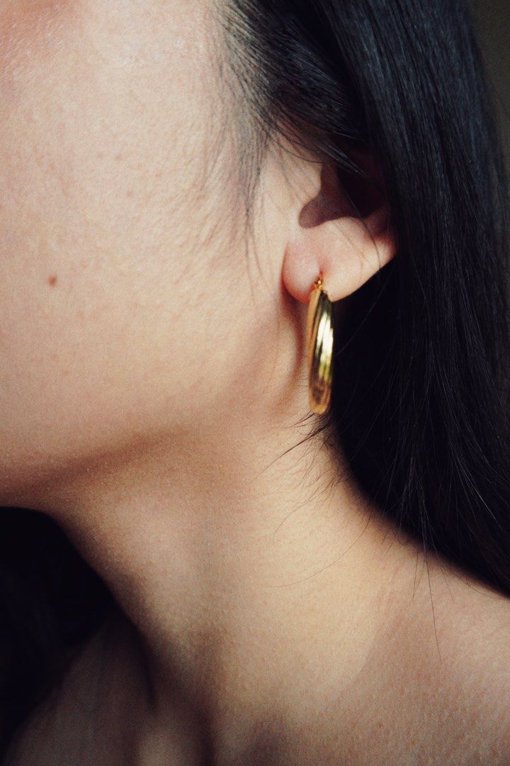Gold stainless steel hoop clearance earrings
