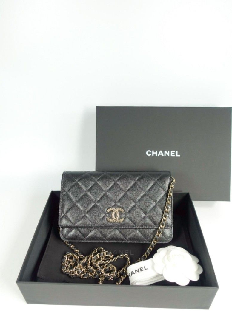 NEW Box CHANEL 23C Wallet on Chain Caviar Leather Yellow WOC Bag Gold MICRO  CHIP