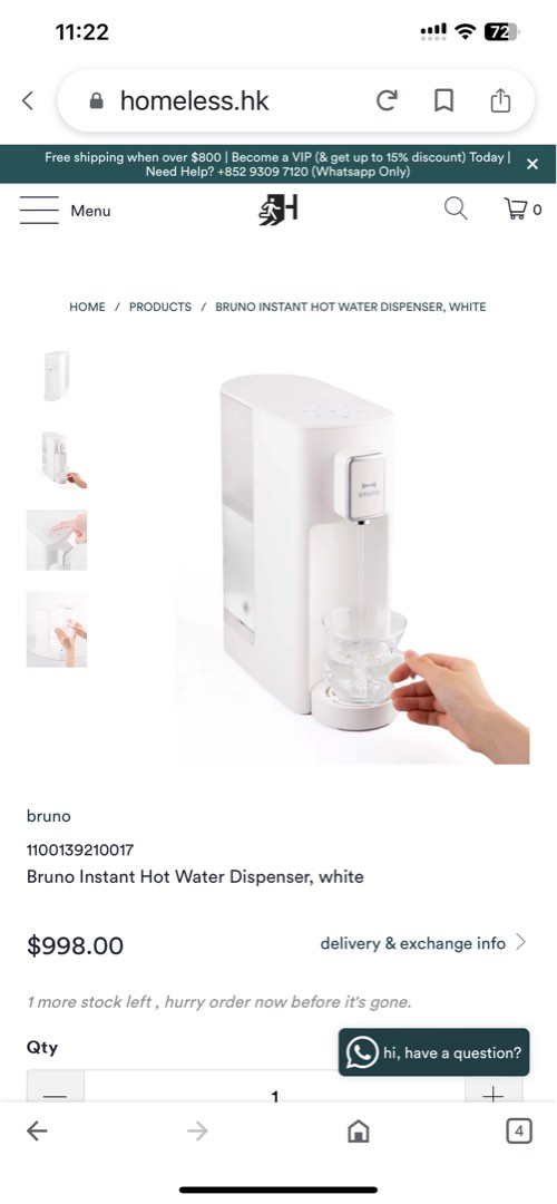 Bruno Instant Hot Water Dispenser, white, 家庭電器, 廚房電器, 濾水器及飲水機 Carousell