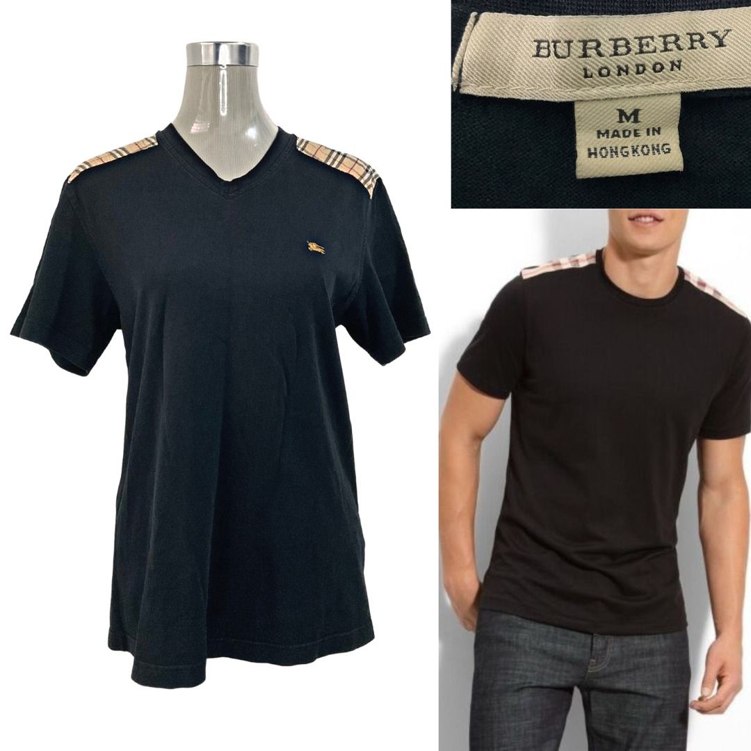 BURBERRY London Black V Neck Tshirt MADE IN HONGKONG with CODE UNISEX FIT Womens Medium XL FOR MEN Medium Women s Fashion Tops Shirts on Carousell