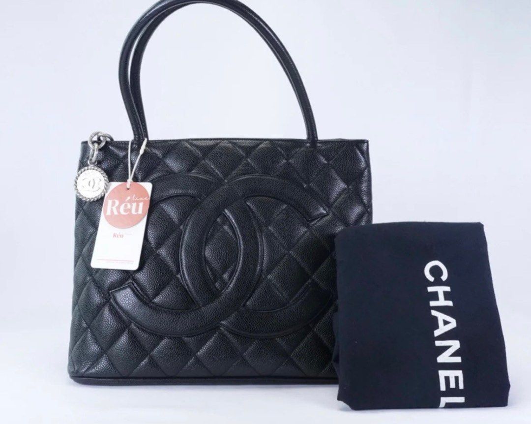 Chanel Silver Medallion Caviar Leather Tote Bag , Luxury, Bags