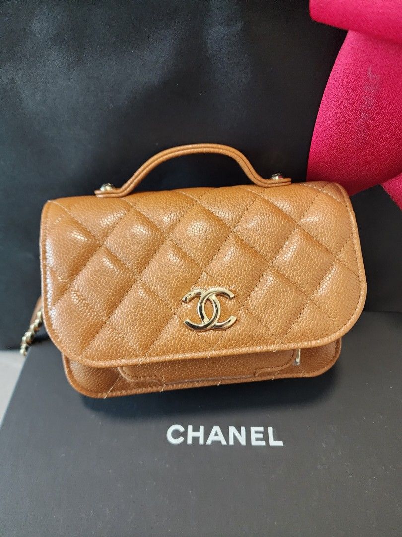 CHANEL, Bags, Chanel 23p Caramel Micro Business Affinity Clutch With  Chain