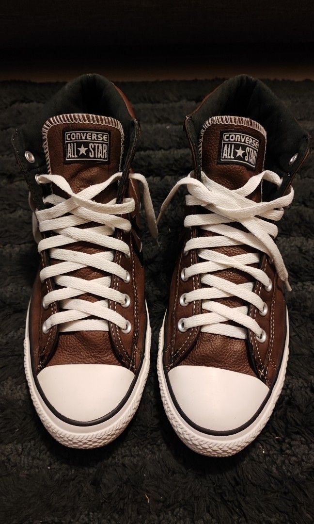 Brown leather discount converse shoes