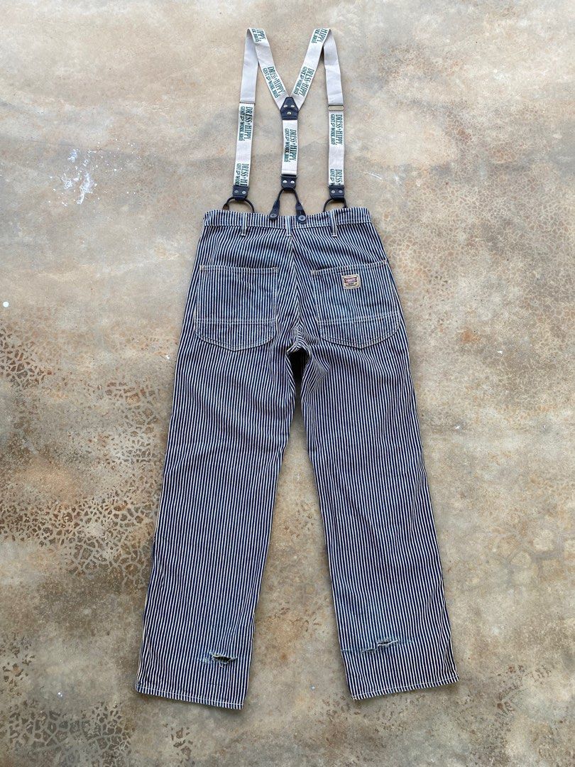 Distressed Vintage Hickory Suspender Button Double Knee Pants