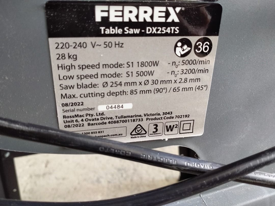 Ferrex Table Saw DX254TS 2000W Blade 254mm, Hobbies & Toys, Stationary & Craft, Craft Supplies