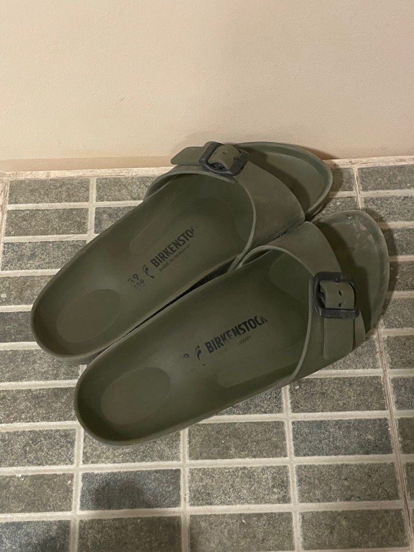 Green Birkenstock rubber Madrid slides Women s Fashion Footwear
