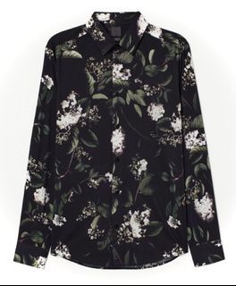 H&M black floral-printed viscose shirt