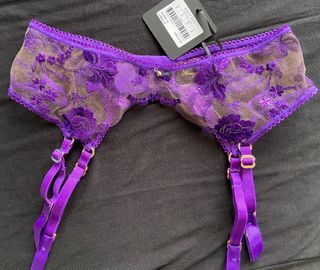 Honey Birdette Whitney Purple Suspender Small - BNWT