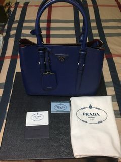 Prada Saffiano Double BN2775 Women's Canvas,Leather Handbag,Shoulder Bag  Beige,Blue
