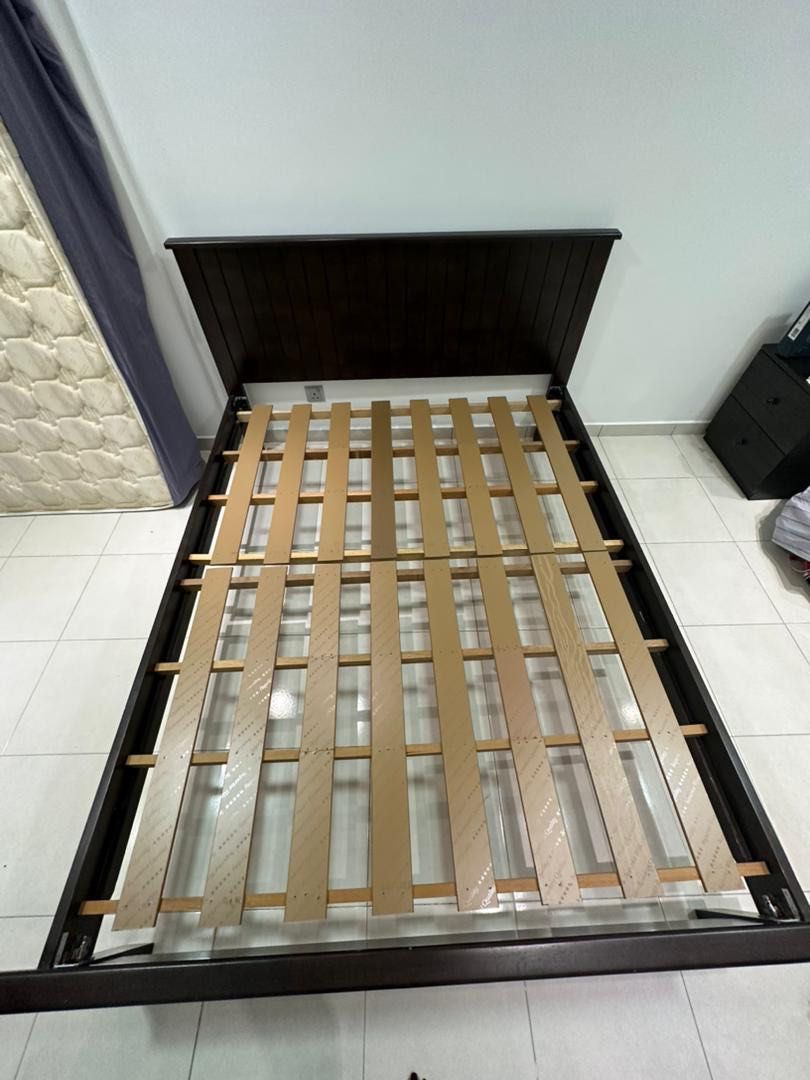 Ikea Queen wood bed with mattress, Furniture & Home Living, Furniture