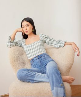 (M) HVV Hervelvetvase Her Velvet Vase Aspen Gingham Smocked Top - Sage