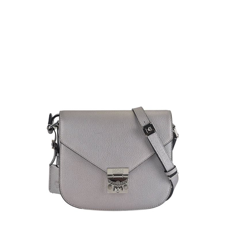 MCM Metallic Silver Medium Patricia Shoulder Bag in Park Avenue Leather SHW