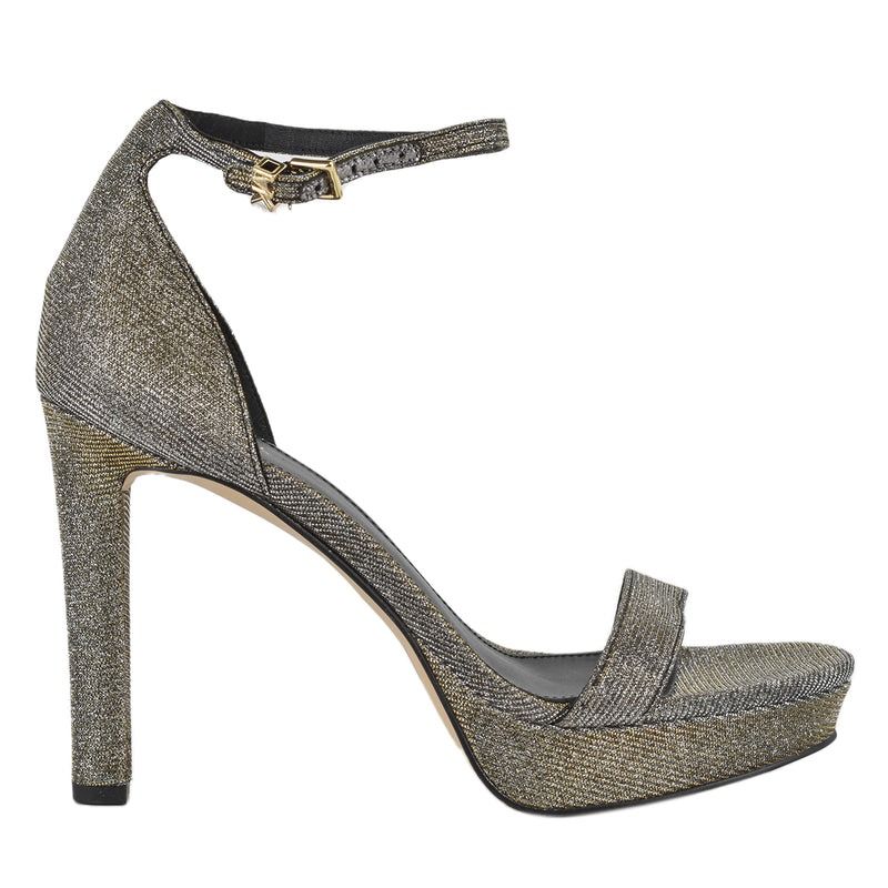 Michael Kors Margot Platform Fine Glitter Chain Mesh Heels in Black Gold